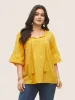 Solid Contrast Webbing Tassel Frill Trim Blouse sold by Bloomchic