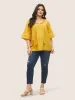 Solid Contrast Webbing Tassel Frill Trim Blouse sold by Bloomchic