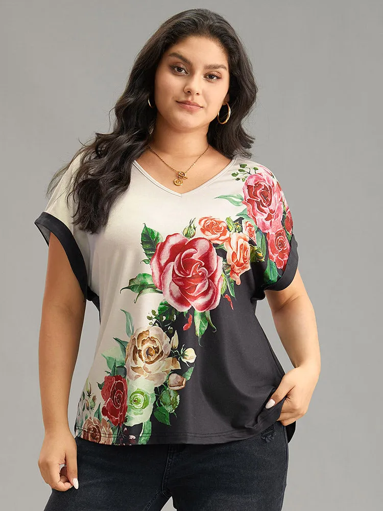 Boho Print Roll Batwing Sleeve T-shirt sold by Bloomchic