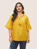 Solid Contrast Webbing Tassel Frill Trim Blouse sold by Bloomchic