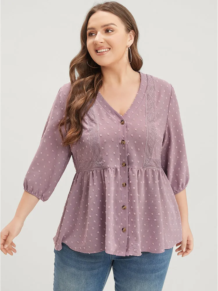 Solid Ruffles Button Up Polka Dot Blouse sold by Bloomchic product image thumbnail 2