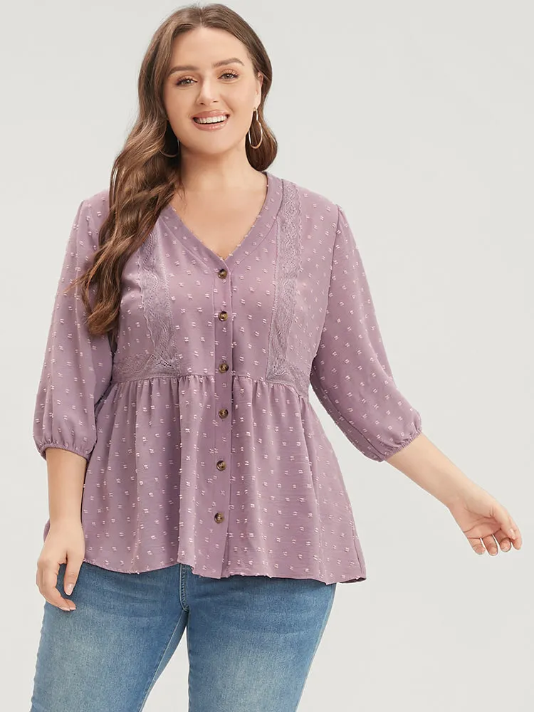 Solid Ruffles Button Up Polka Dot Blouse sold by Bloomchic