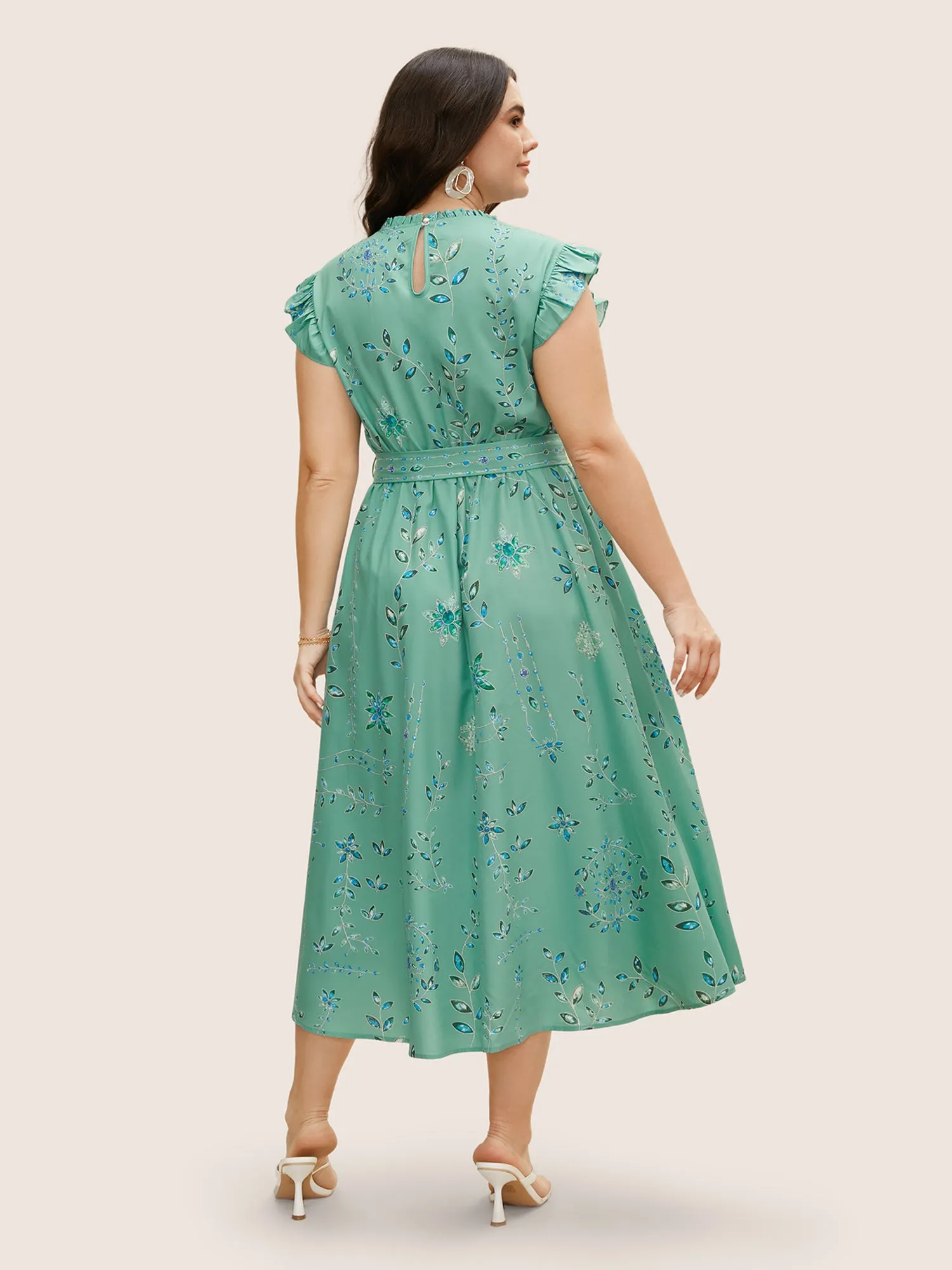 Mock Neck Floral Ruffle Cap Sleeve Dress sold by Bloomchic product image thumbnail 2