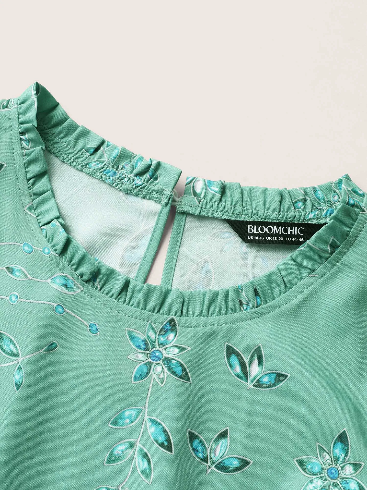 Mock Neck Floral Ruffle Cap Sleeve Dress sold by Bloomchic product image thumbnail 5