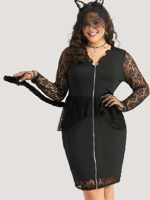 Halloween Guipure Lace Zipper Fly Layered Dress sold by Bloomchic