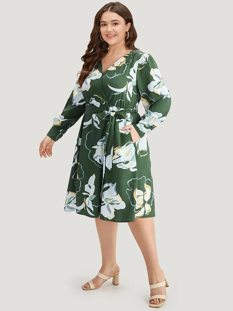 Floral Print Belted Long Sleeve Dress sold by Bloomchic product image thumbnail 5