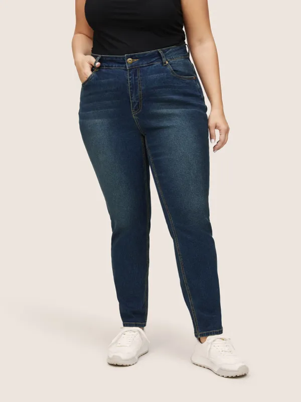 Zipper Fly Dark Wash Full Length Jeans sold by Bloomchic