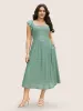 Plain Textured Ruffle Cap Sleeve Midi Dress sold by Bloomchic
