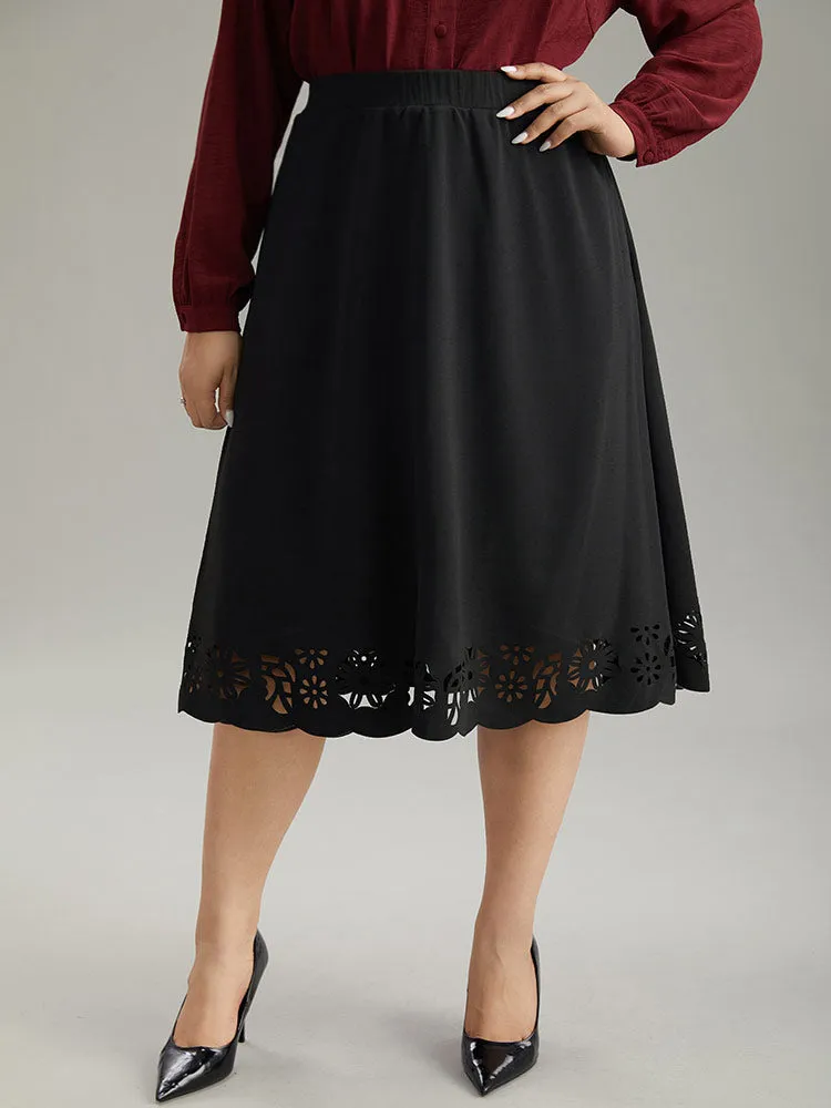 Plain Elastic Waist Pocket Laser Cut Skirt sold by Bloomchic