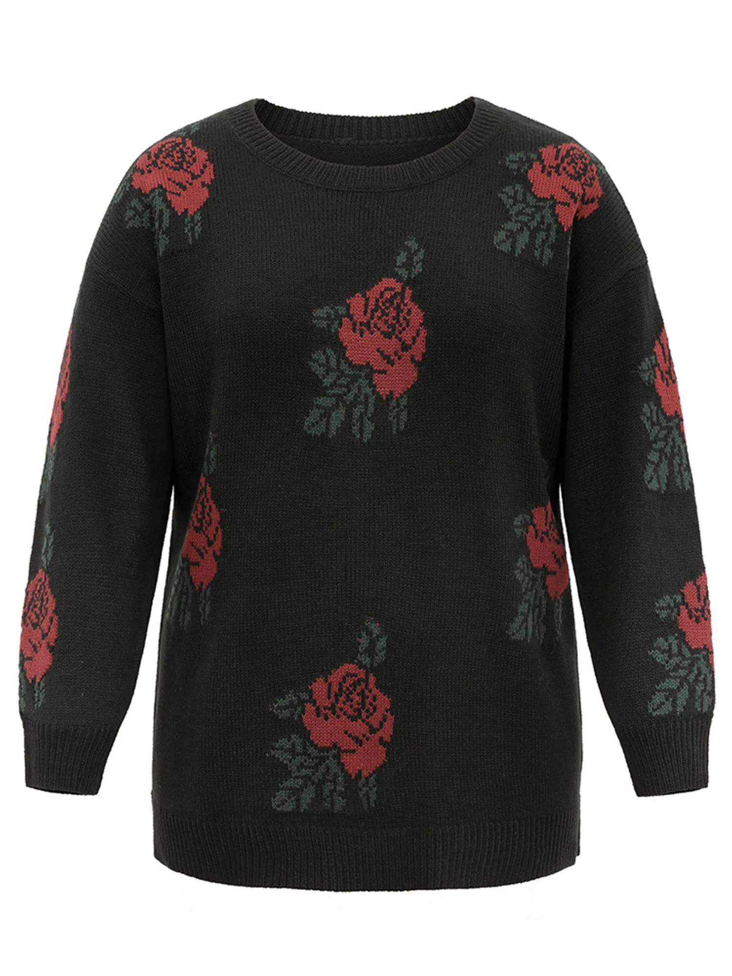 Rose Jacquard Crew Neck Drop Shoulder Pullover sold by Bloomchic product image thumbnail 5