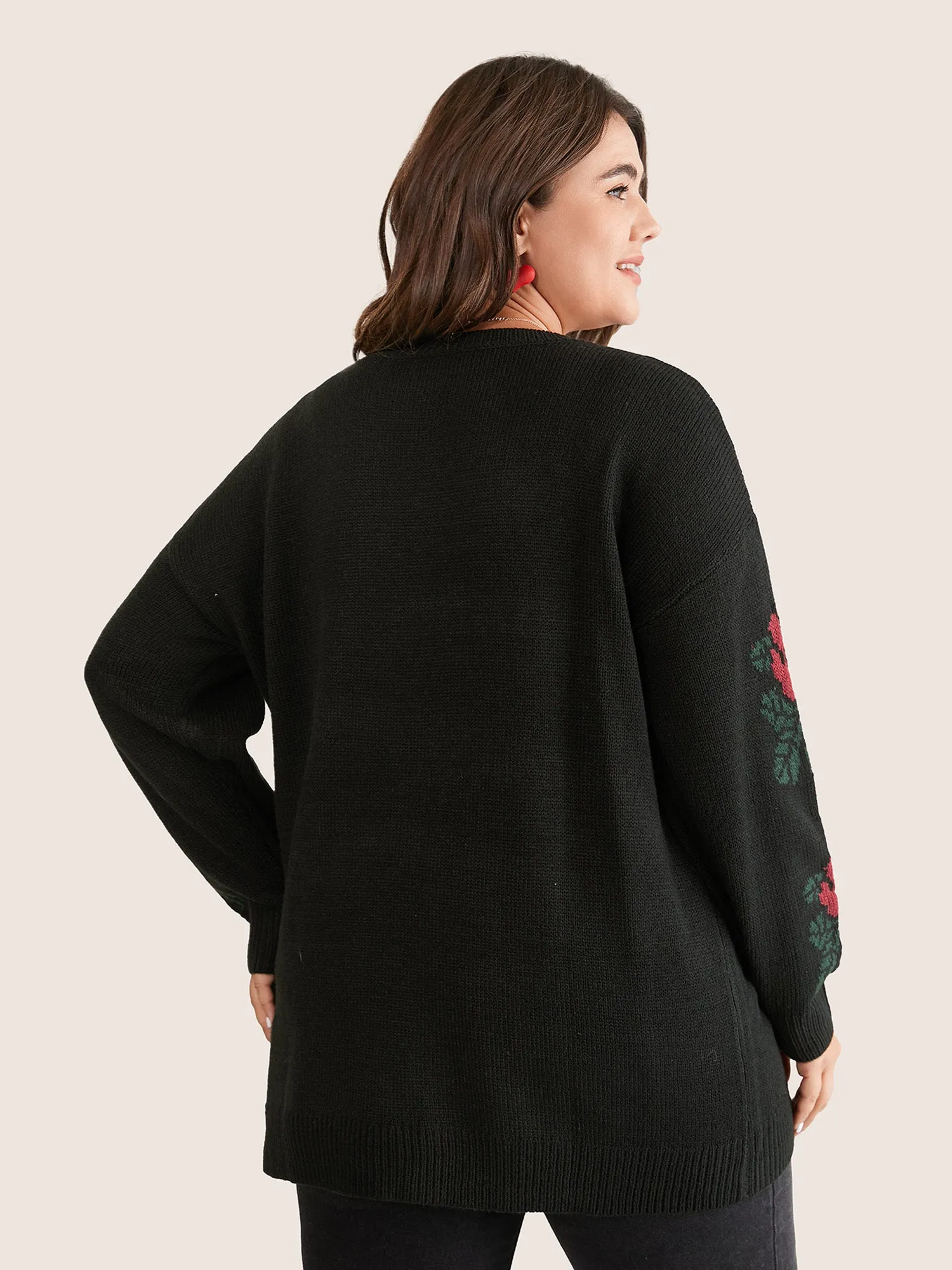 Rose Jacquard Crew Neck Drop Shoulder Pullover sold by Bloomchic product image thumbnail 2