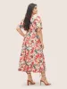 Watercolor Floral Print V Neck Ruched Dress sold by Bloomchic