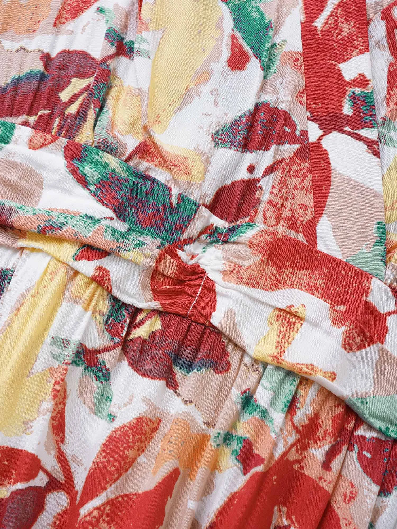 Watercolor Floral Print V Neck Ruched Dress sold by Bloomchic product image thumbnail 5