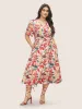 Watercolor Floral Print V Neck Ruched Dress sold by Bloomchic