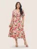 Watercolor Floral Print V Neck Ruched Dress sold by Bloomchic