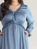 Plain Pocket Elastic Waist Ruffles Frill Trim Dress sold by Bloomchic