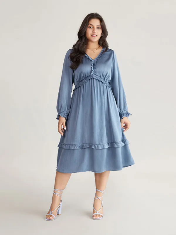 Plain Pocket Elastic Waist Ruffles Frill Trim Dress sold by Bloomchic