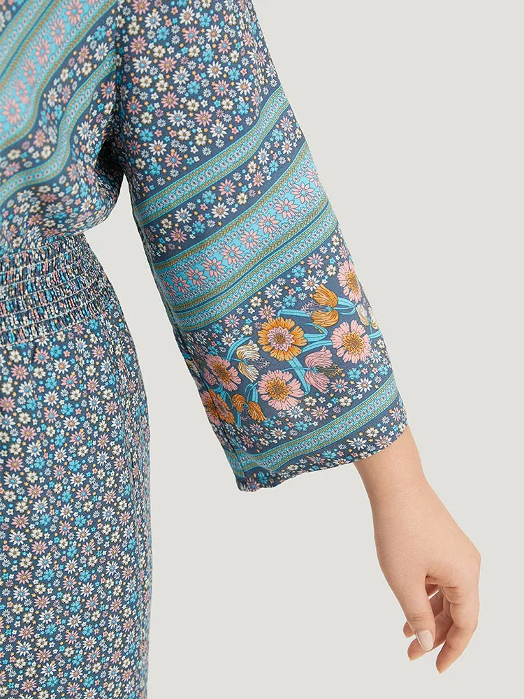 Floral Print Shirred Overlap Collar Jumpsuit sold by Bloomchic product image thumbnail 5