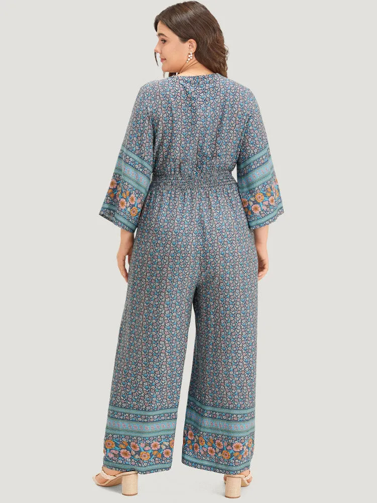 Floral Print Shirred Overlap Collar Jumpsuit sold by Bloomchic product image thumbnail 2