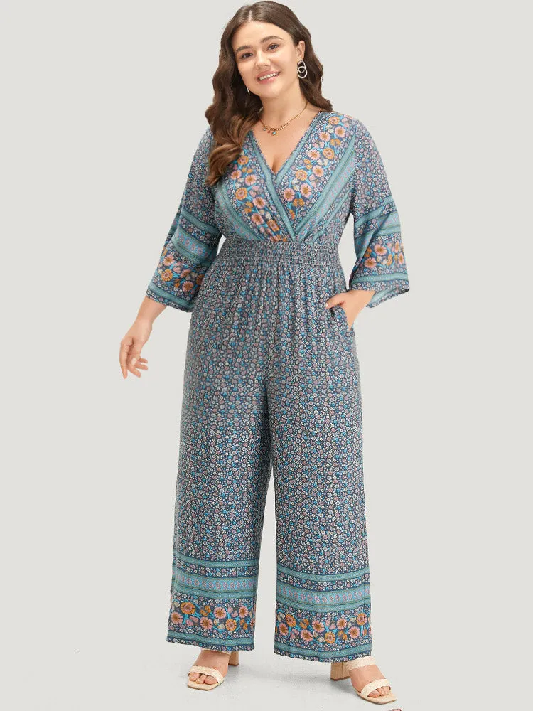 Floral Print Shirred Overlap Collar Jumpsuit sold by Bloomchic product image thumbnail 4