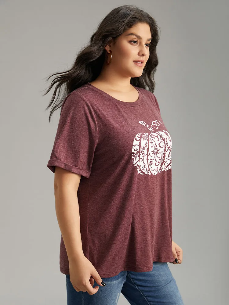 Pumpkin Print Round Neck T-shirt sold by Bloomchic product image thumbnail 3