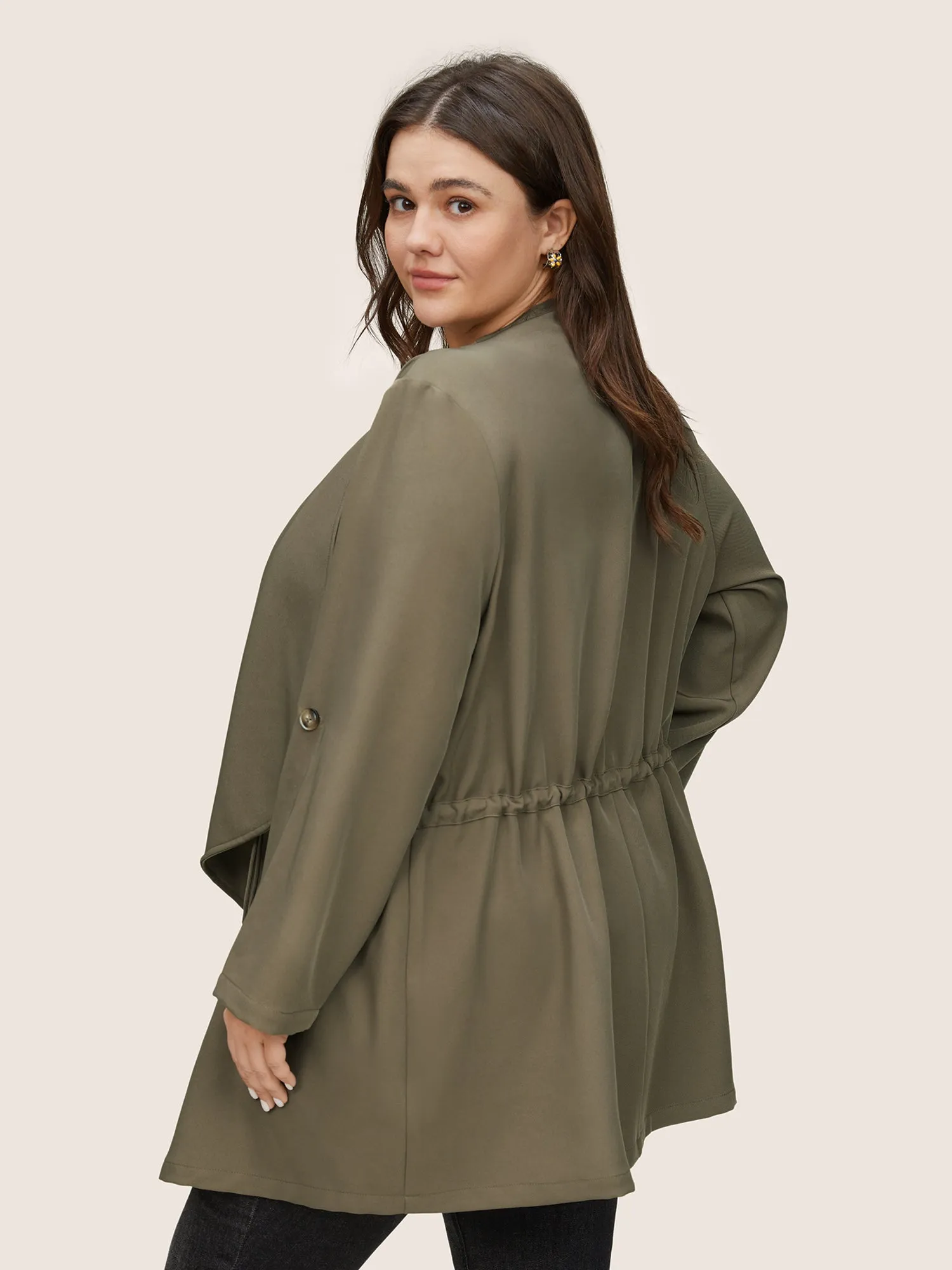 Solid Drawstring Asymmetrical Neck Tab Sleeve Jacket sold by Bloomchic product image thumbnail 4