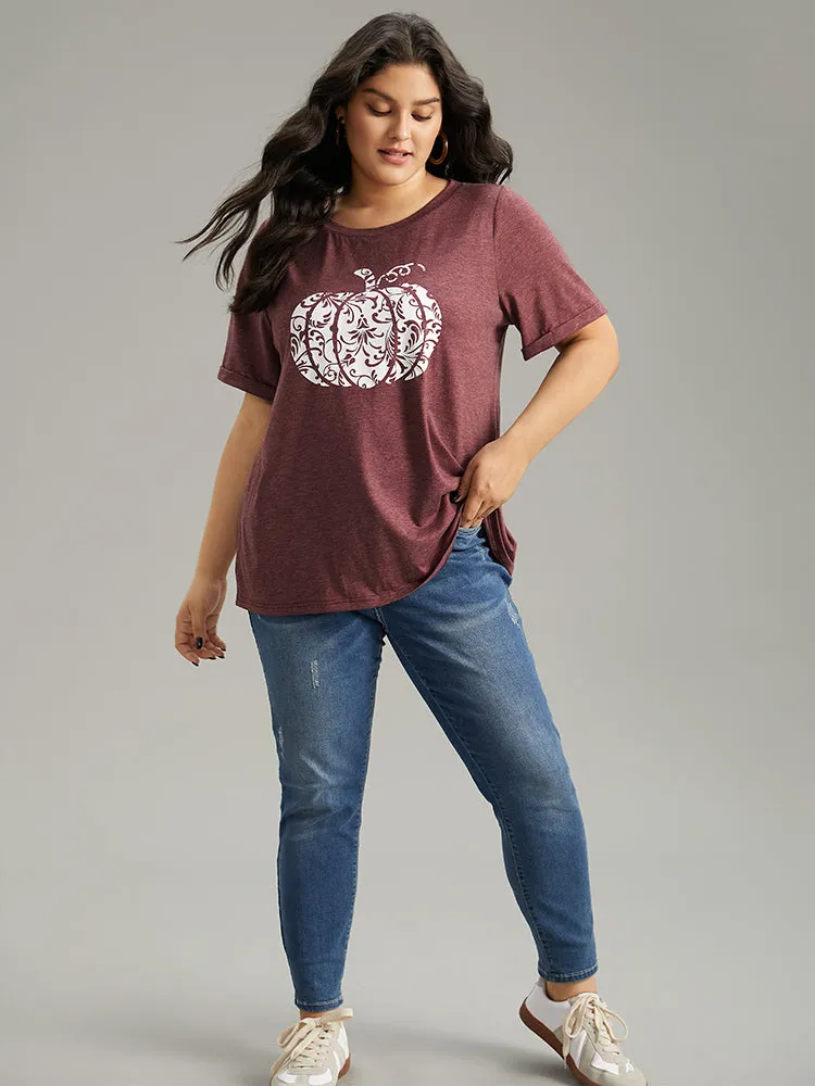 Pumpkin Print Round Neck T-shirt sold by Bloomchic product image thumbnail 4