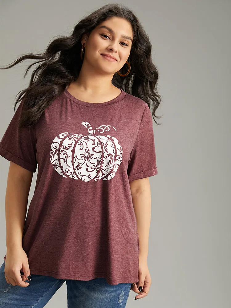 Pumpkin Print Round Neck T-shirt sold by Bloomchic product image thumbnail 5