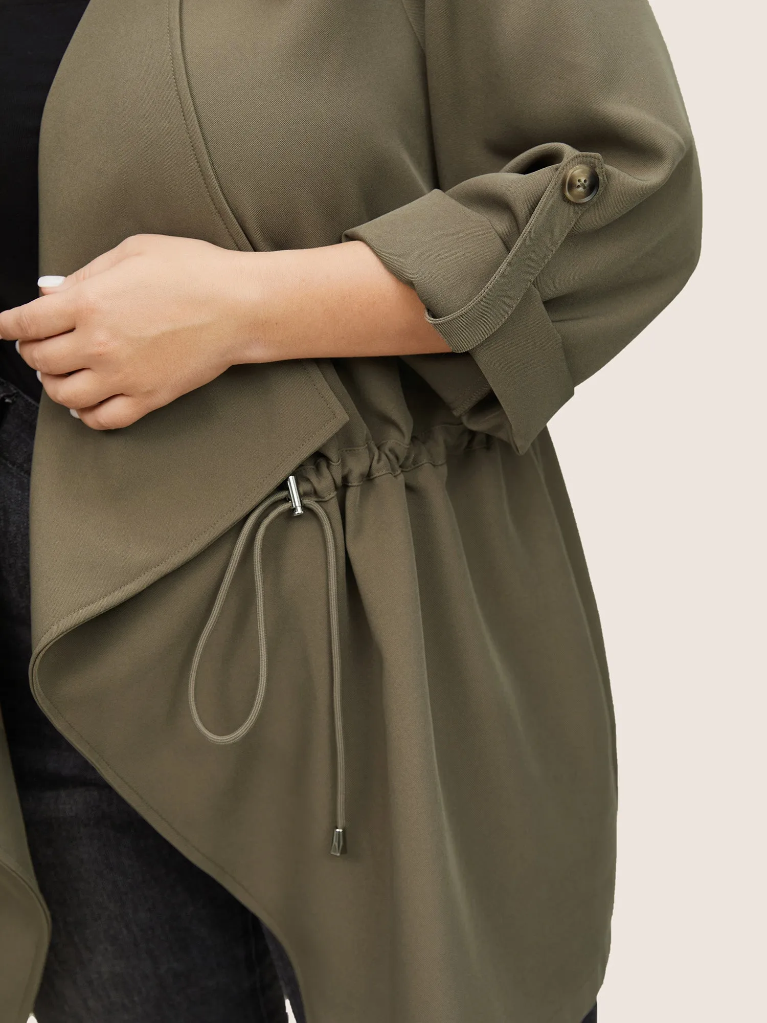 Solid Drawstring Asymmetrical Neck Tab Sleeve Jacket sold by Bloomchic product image thumbnail 3