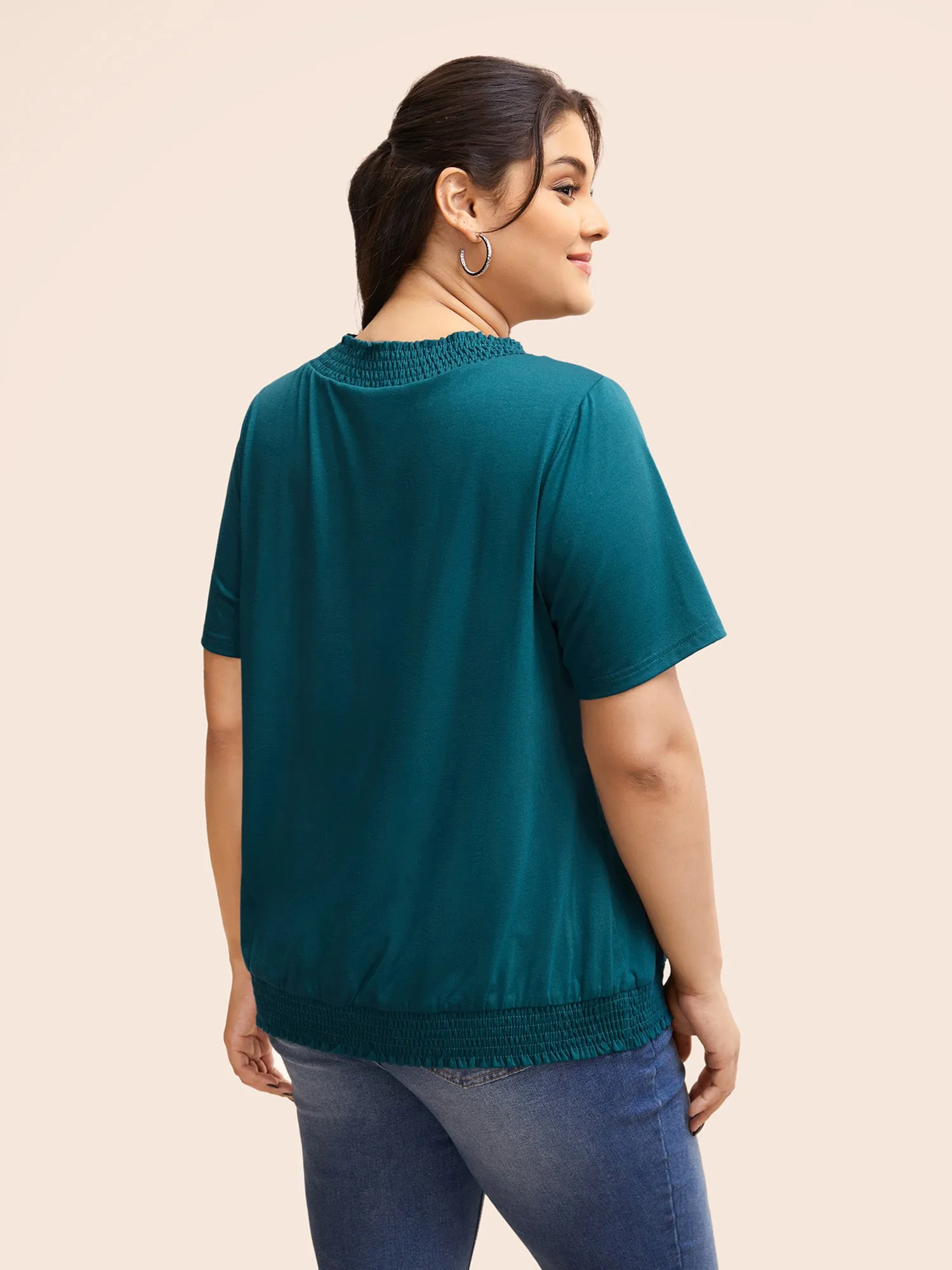 Solid Wrap Collar Gathered T-shirt sold by Bloomchic product image thumbnail 3