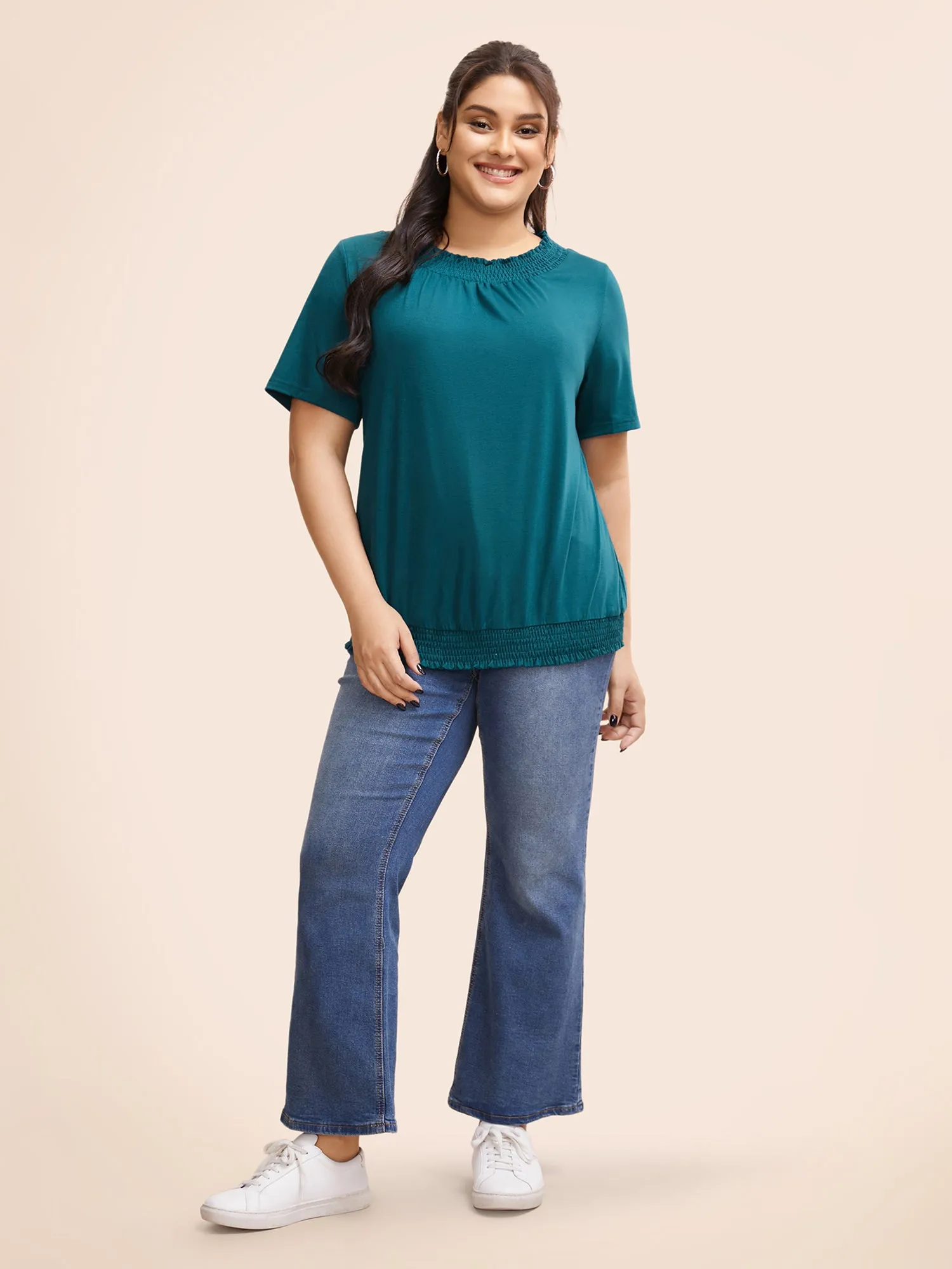 Solid Wrap Collar Gathered T-shirt sold by Bloomchic product image thumbnail 2