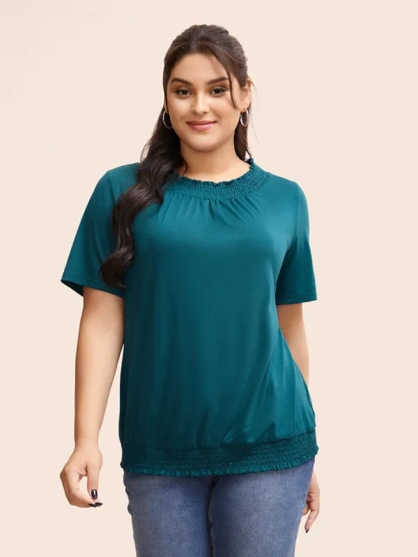 Solid Wrap Collar Gathered T-shirt sold by Bloomchic