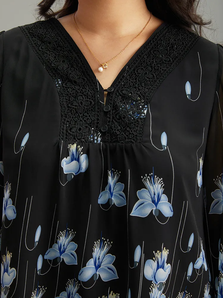 Boho Print Lace Patchwork Mesh Button Up Blouse sold by Bloomchic product image thumbnail 5