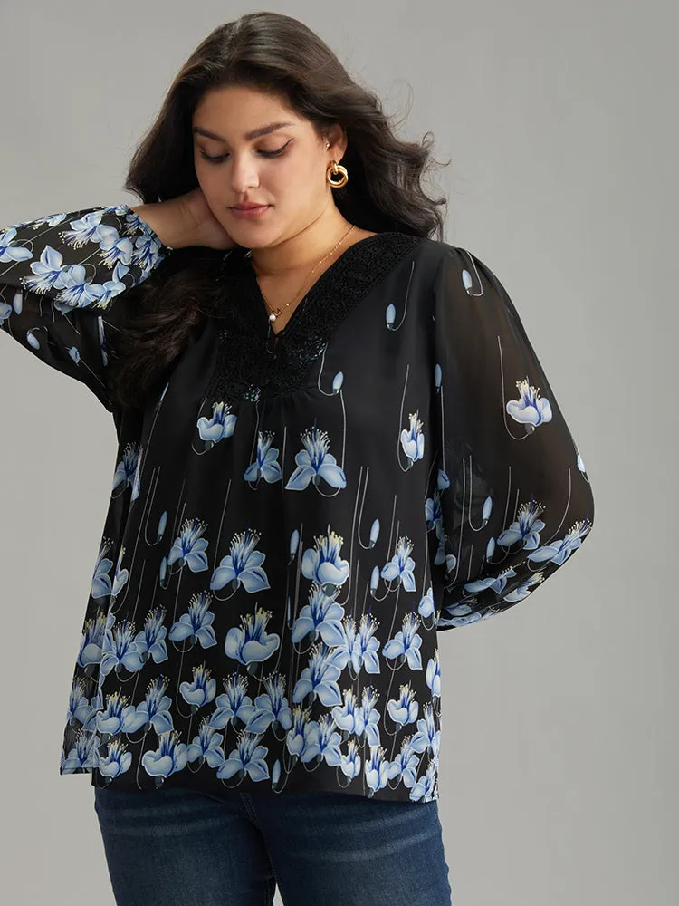 Boho Print Lace Patchwork Mesh Button Up Blouse sold by Bloomchic product image thumbnail 3