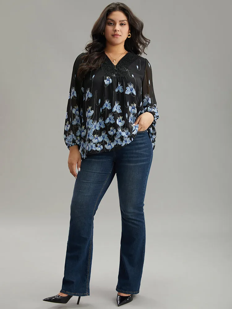 Boho Print Lace Patchwork Mesh Button Up Blouse sold by Bloomchic product image thumbnail 4