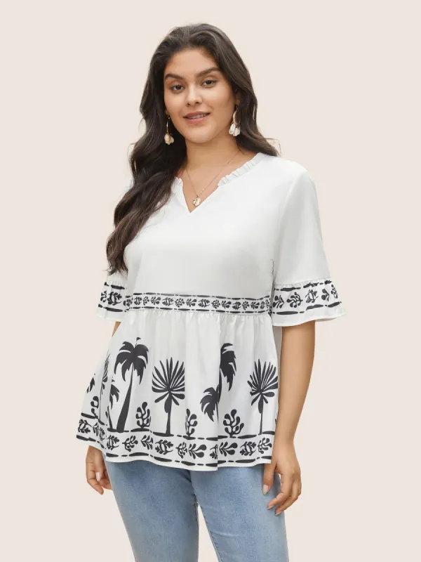 Silhouette Floral Print Frill Trim Gathered Blouse sold by Bloomchic