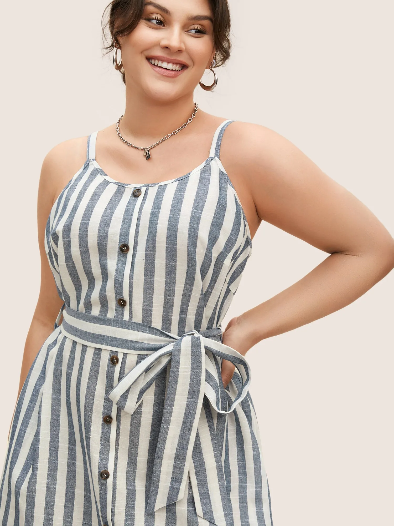 Striped Button Detail Belted Cami Dress sold by Bloomchic product image thumbnail 3