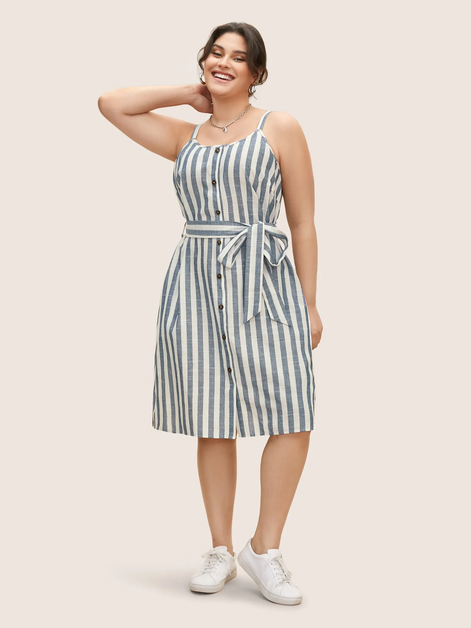 Striped Button Detail Belted Cami Dress sold by Bloomchic product image thumbnail 2