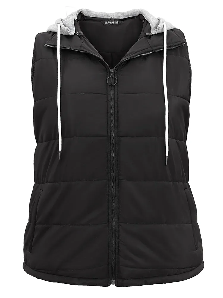 Contrast Patchwork O Ring Zipper Hooded Padded Vest sold by Bloomchic product image thumbnail 5
