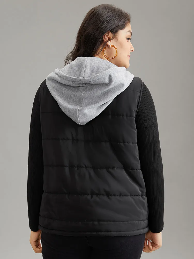 Contrast Patchwork O Ring Zipper Hooded Padded Vest sold by Bloomchic product image thumbnail 2