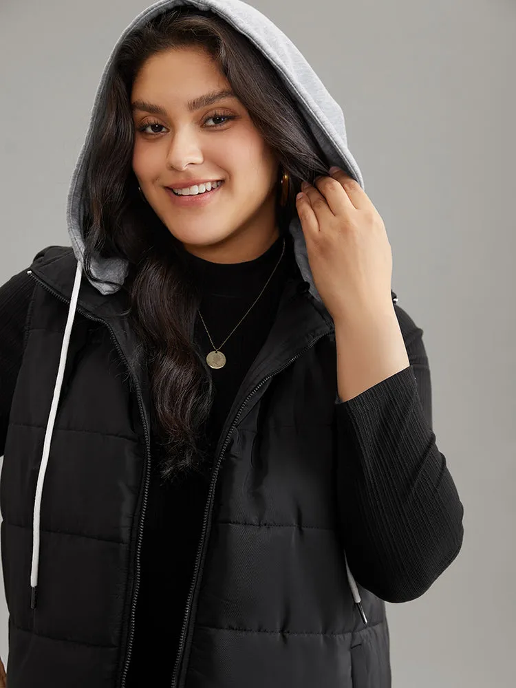 Contrast Patchwork O Ring Zipper Hooded Padded Vest sold by Bloomchic product image thumbnail 3