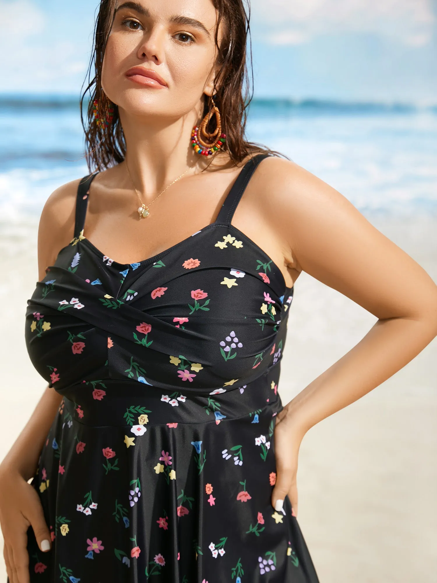 Heart Neckline Floral Twist Front Swim Dress sold by Bloomchic product image thumbnail 4