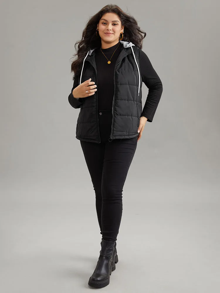 Contrast Patchwork O Ring Zipper Hooded Padded Vest sold by Bloomchic product image thumbnail 4