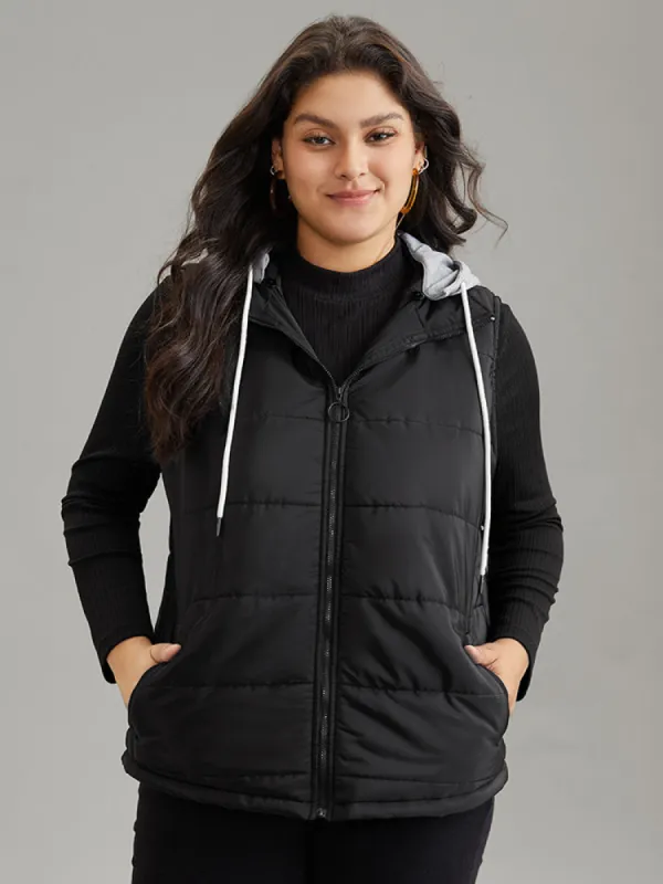 Contrast Patchwork O Ring Zipper Hooded Padded Vest sold by Bloomchic