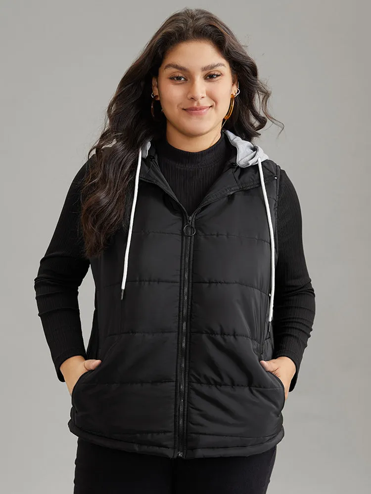 Contrast Patchwork O Ring Zipper Hooded Padded Vest sold by Bloomchic