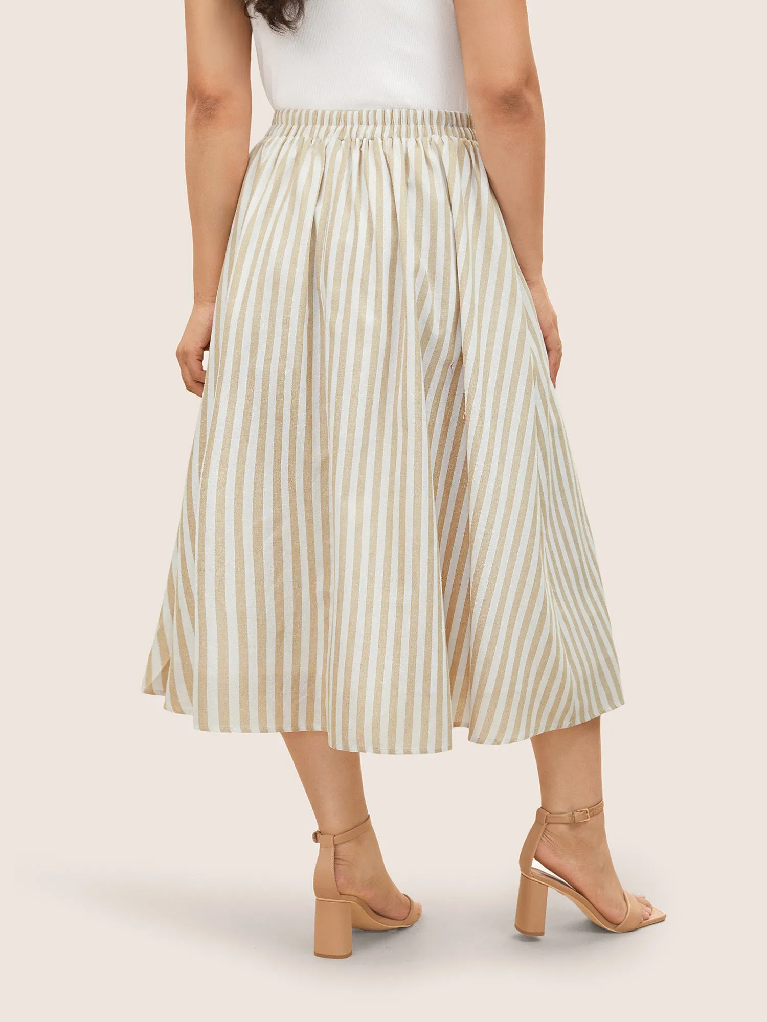 Stripes Elastic Waist Button Detail Pocket Skirt sold by Bloomchic product image thumbnail 3