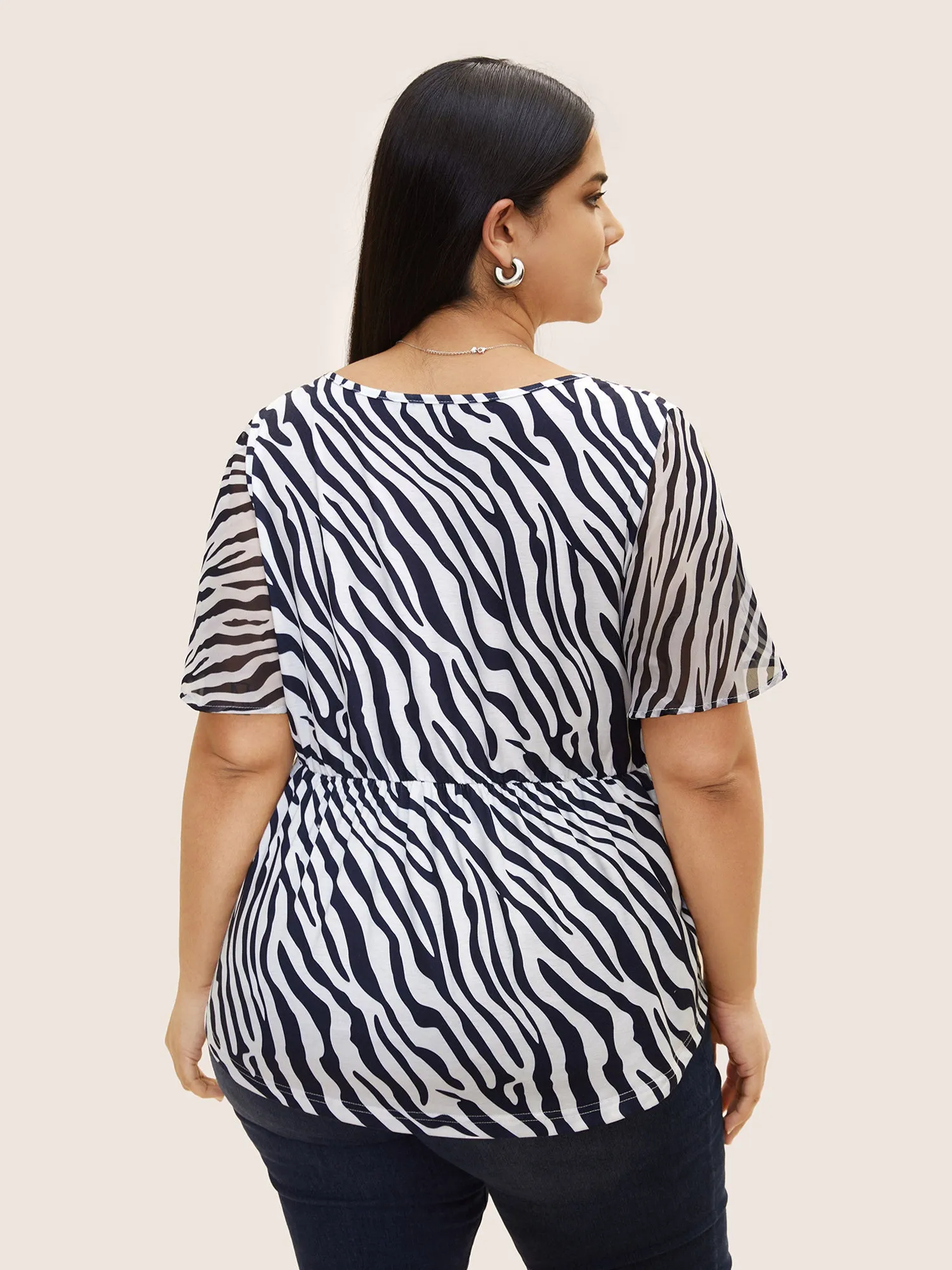 Zebra Print Patchwork Chiffon Curved Hem Blouse sold by Bloomchic product image thumbnail 3