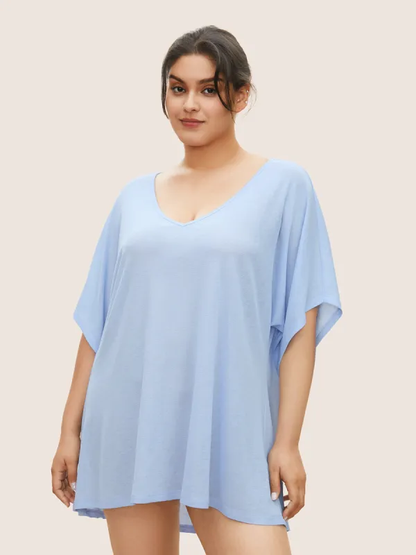Solid Dolman Sleeve High Low Hem Sleep Dress sold by Bloomchic