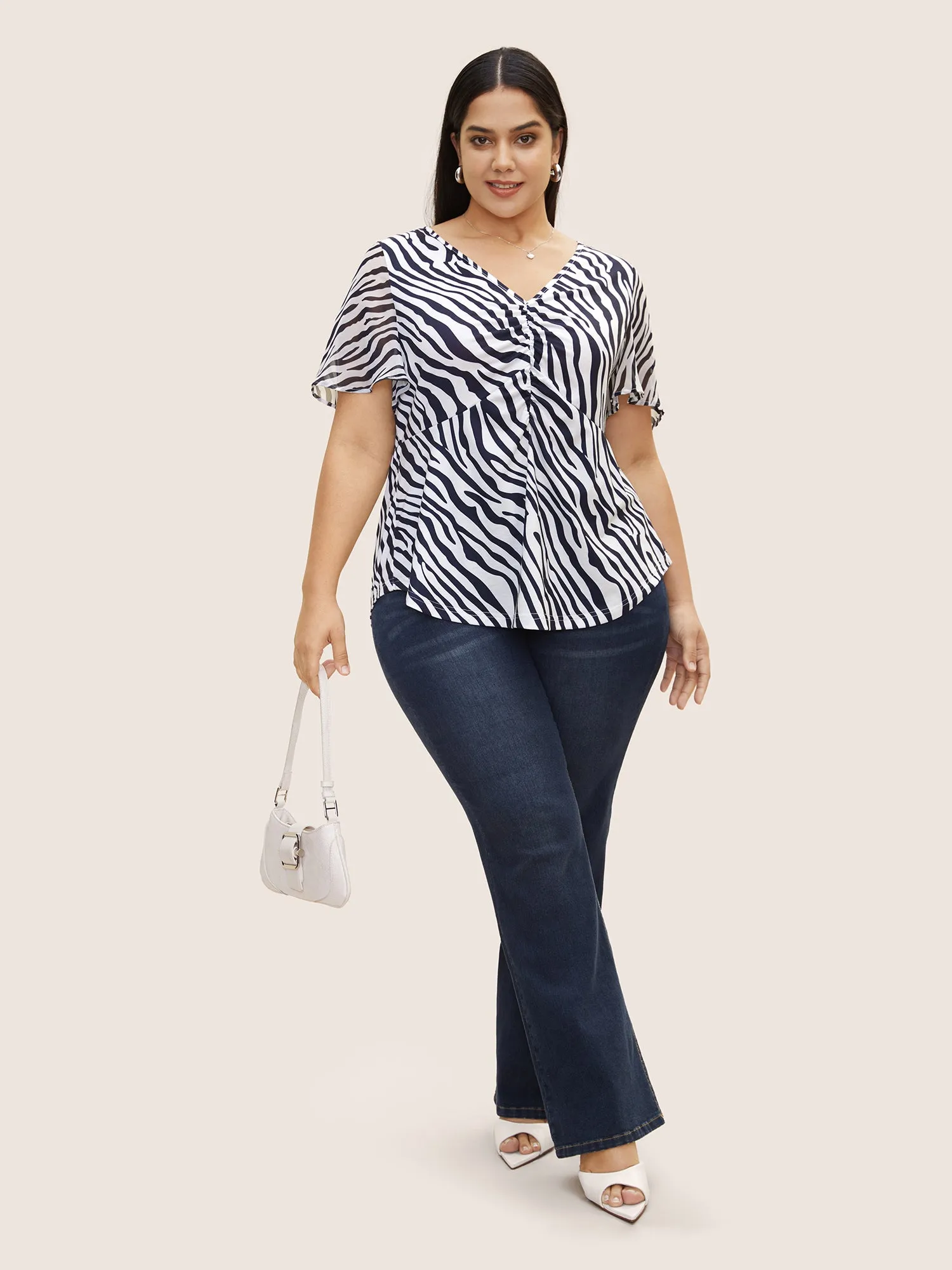 Zebra Print Patchwork Chiffon Curved Hem Blouse sold by Bloomchic product image thumbnail 2