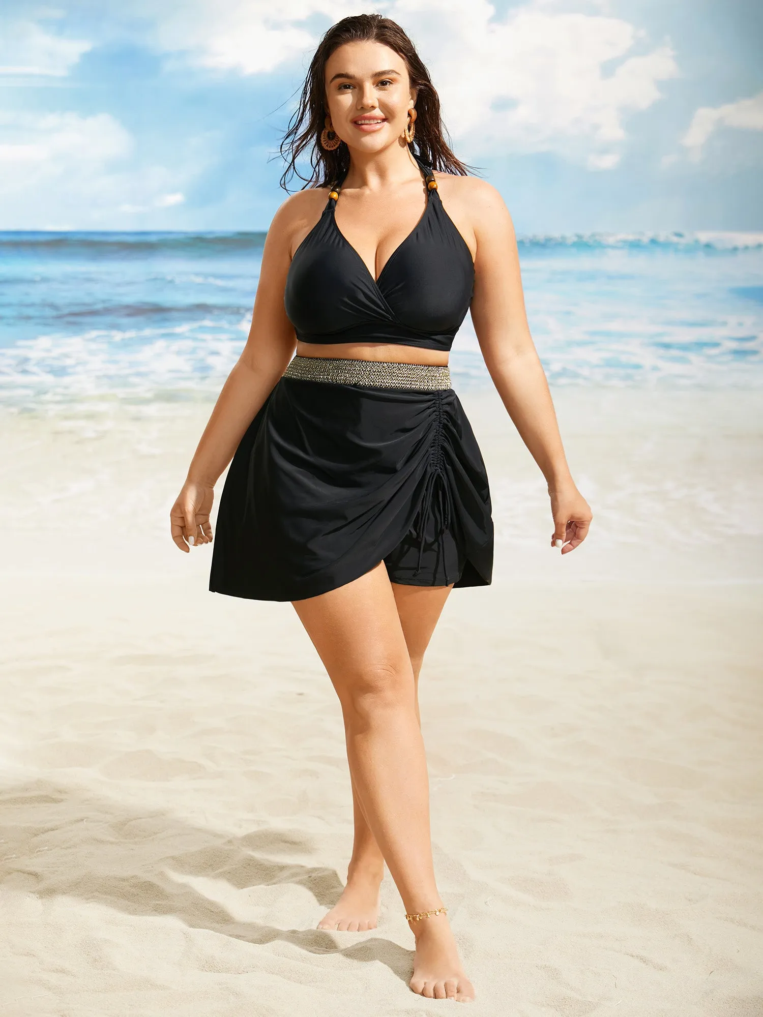 Contrast Webbing Patchwork Drawstring Gathered Swim Bottom sold by Bloomchic product image thumbnail 4